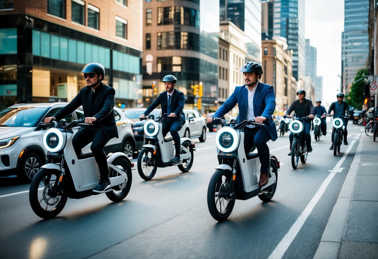 Feature image An urban street scene with a variety of electric motorbikes and bicycles in motion, showcasing the rising trend in two-wheeled electric mobility
